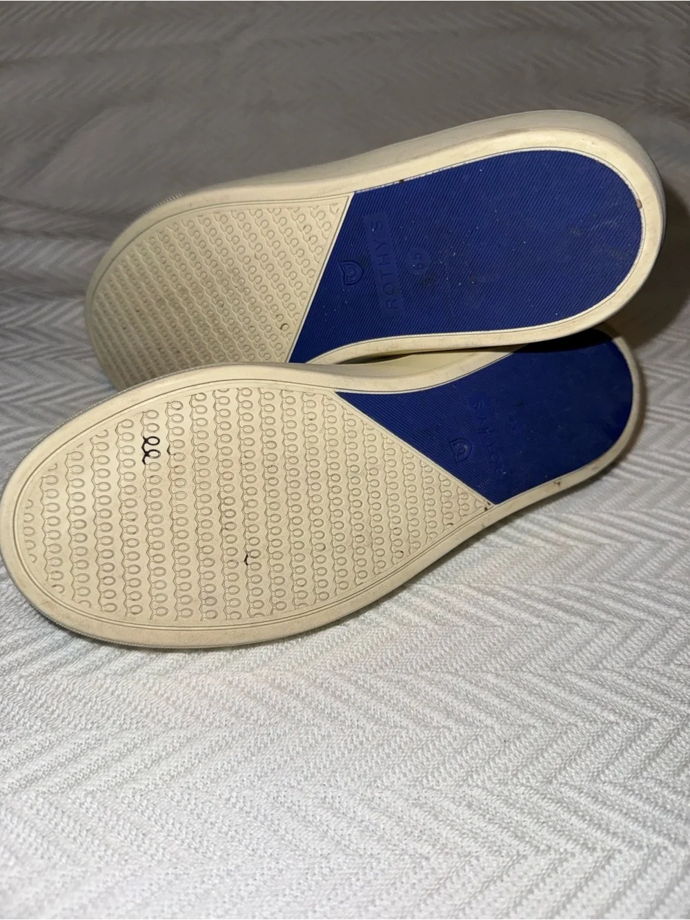 Rothy's Slip-On Flats in Beige and Cream Stripes